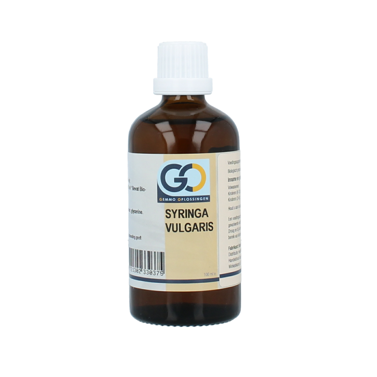 GO Syringa vulgaris bio herbal preparation bottle, 100ml, with label displaying product details and brand logo.