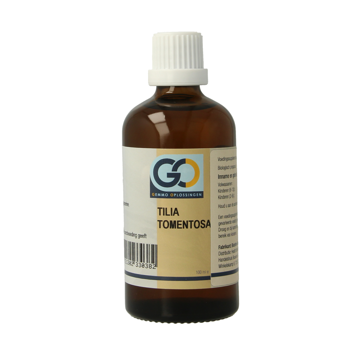 GO Tilia tomentosa bio herbal preparation in a 100ml bottle, featuring dried Tilia tomentosa flowers in the image.