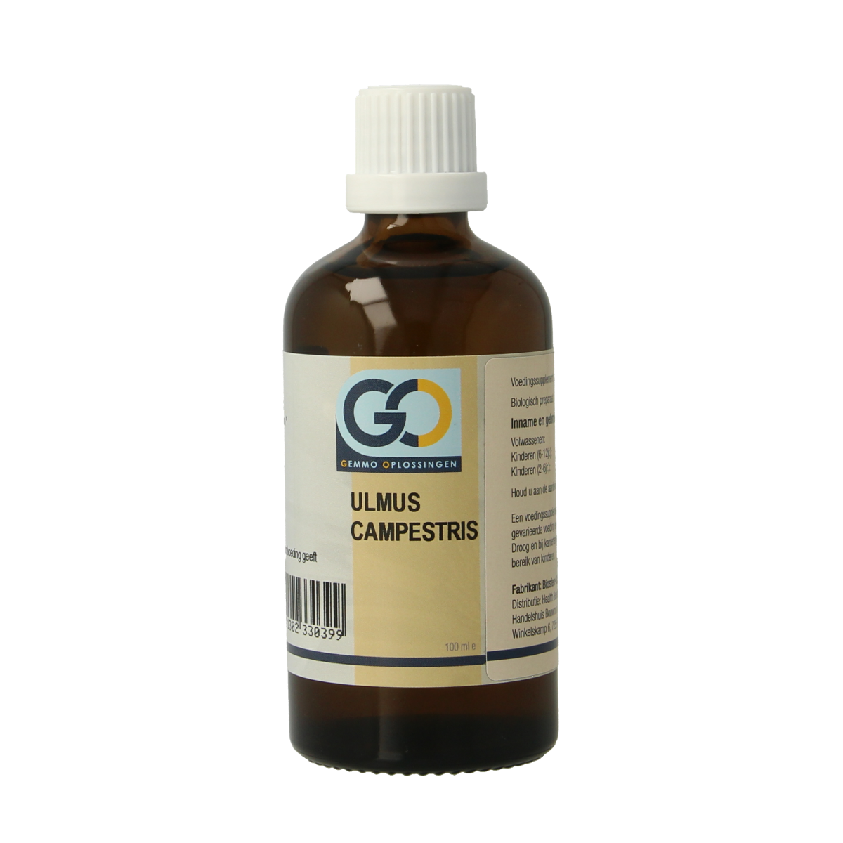 GO Ulmus campestris bio herbal preparation in a 100ml bottle, featuring natural ingredients for herbal remedy use.
