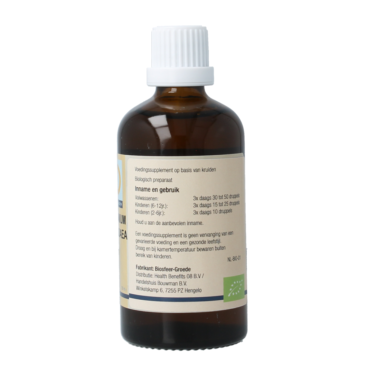 Bio GO Vaccinium vitis idaea herbal extract in a 100ml bottle, from GO kruidenpreparaten, with a label showing product details.