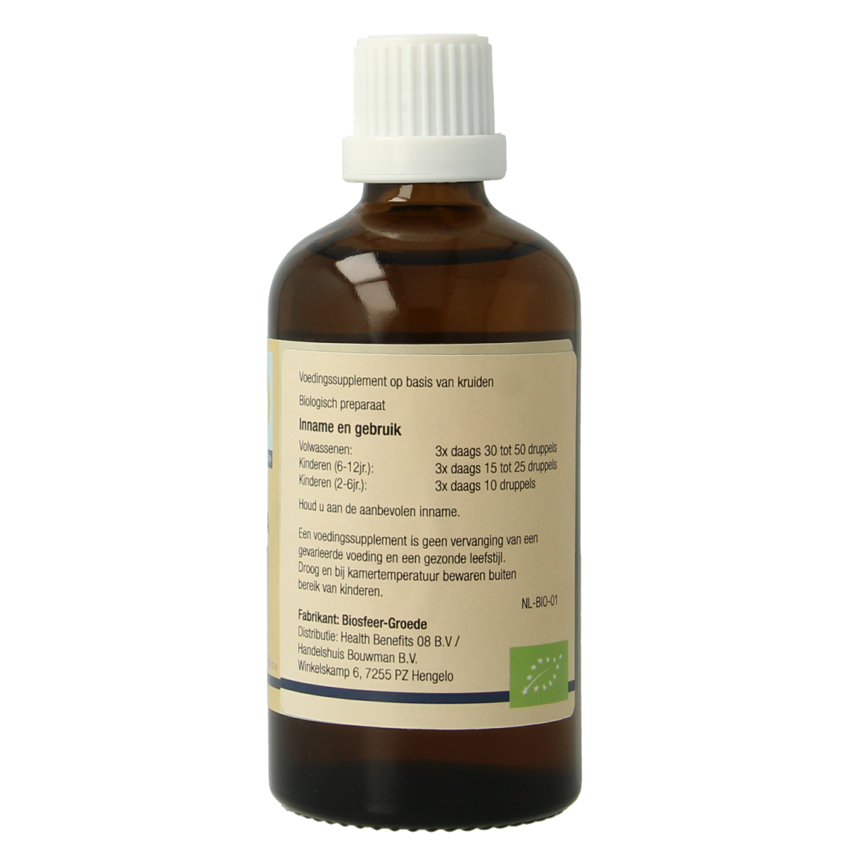 Bottle of GO Vitis vinifera bio herbal preparation, 100ml, in a dark glass container with a white label and cap.