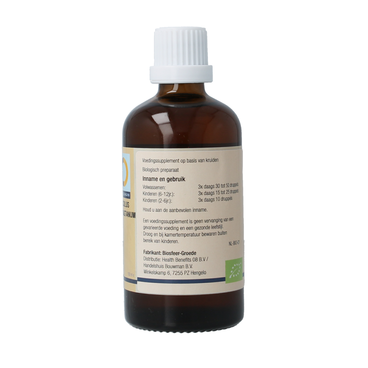 GO Aesculus hippocastanum bio herbal remedy in a 100ml bottle, ideal for herbal preparations and natural health support.