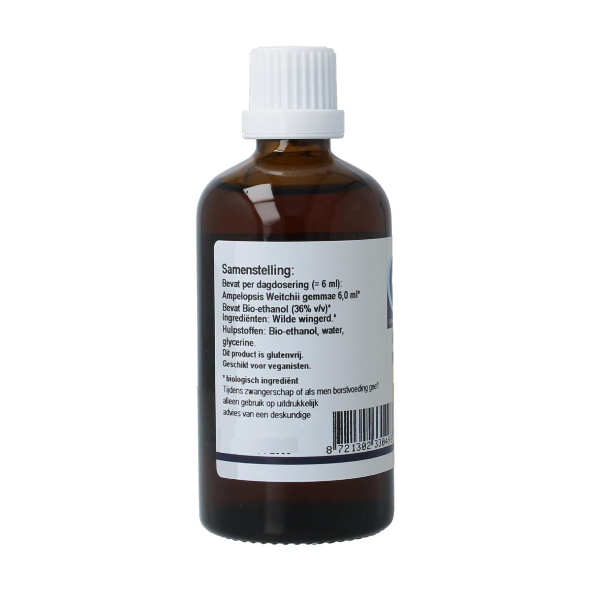 Bottle of GO Ampelopsis Weitchii bio herbal preparation, 100ml, in a clear glass container with a white cap.