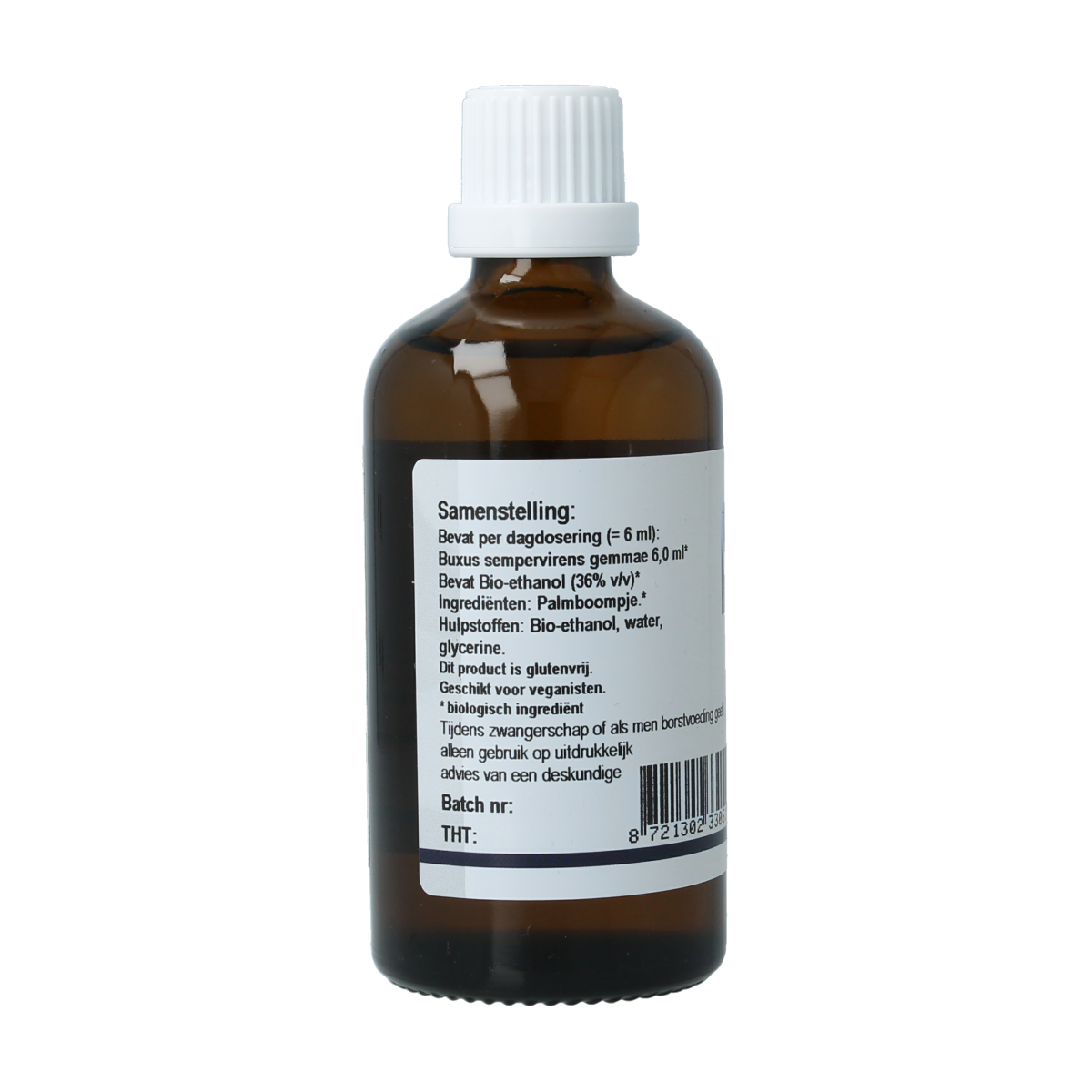 GO Buxus sempervirens bio herbal extract bottle, 100ml, from GO's kruidenpreparaten line, in a clear glass container with a white label.