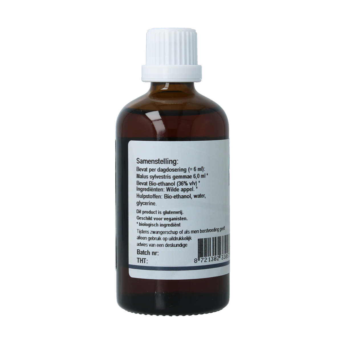 Bottle of GO Malus sylvestrus bio herbal preparation, 100ml, featuring a clear label and dark cap.