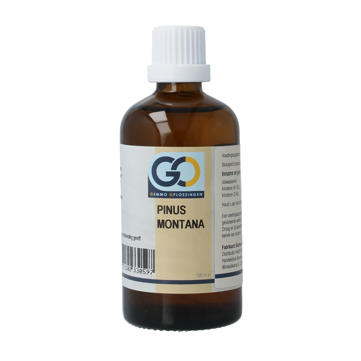 GO Pinus montana bio herbal preparation in a 100ml bottle, part of GO's herbal remedy collection, shown in the image.