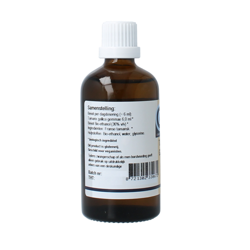 GO Tamarix gallica bio herbal preparation in a 100ml bottle, featuring dried Tamarix gallica plant for herbal use.
