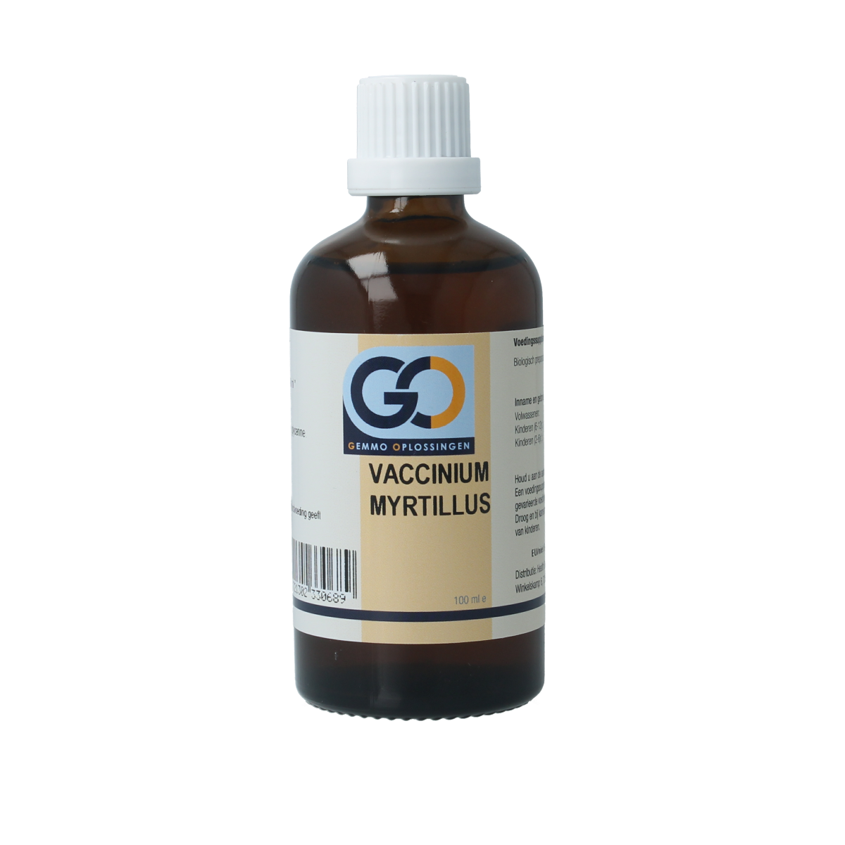 GO Vaccinium myrtillus bio herbal preparation in a 100ml bottle, featuring fresh bilberry extract with natural blue berry imagery.