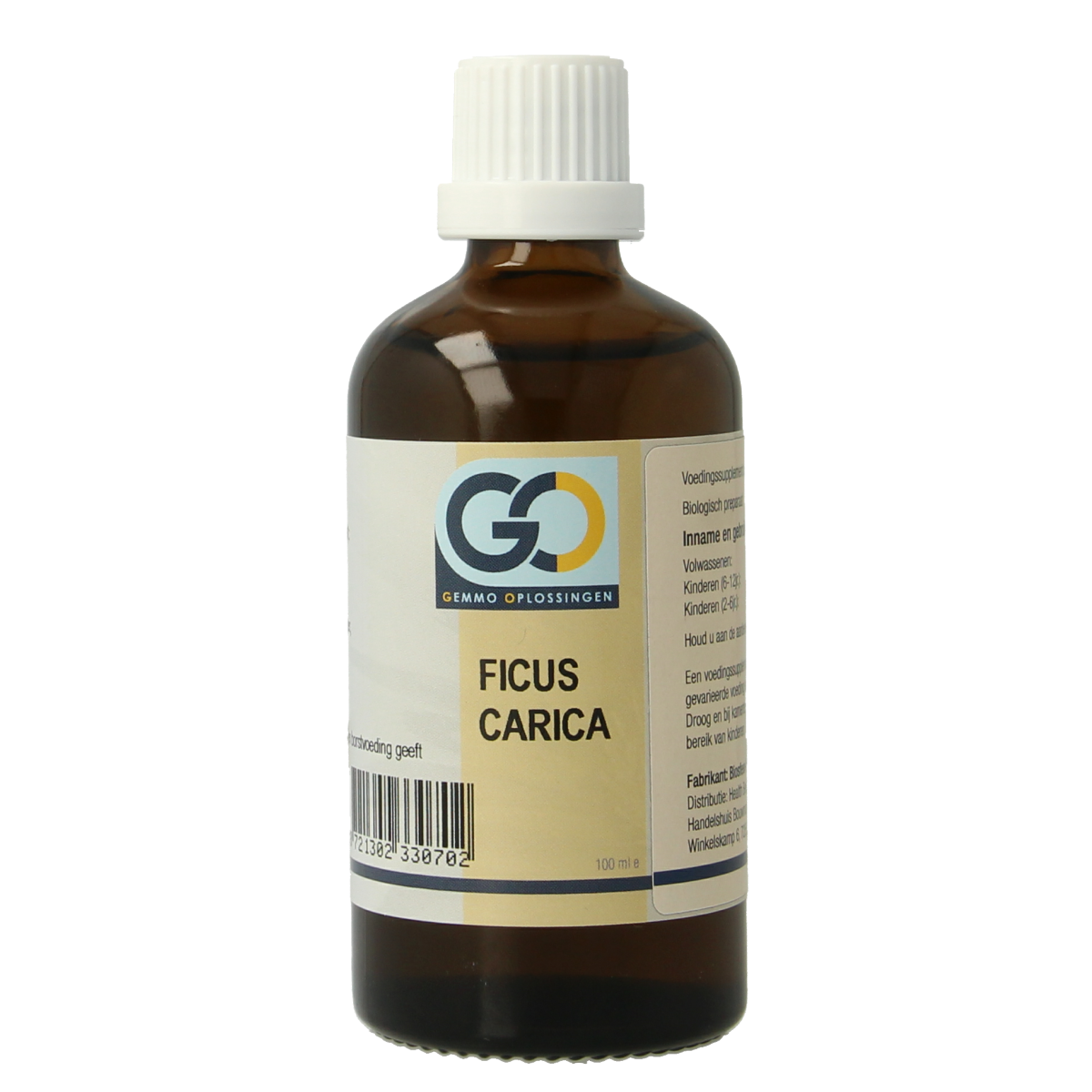 GO Ficus carica bio herbal preparation in a 100ml bottle, featuring fresh fig leaves, from the GO brand.