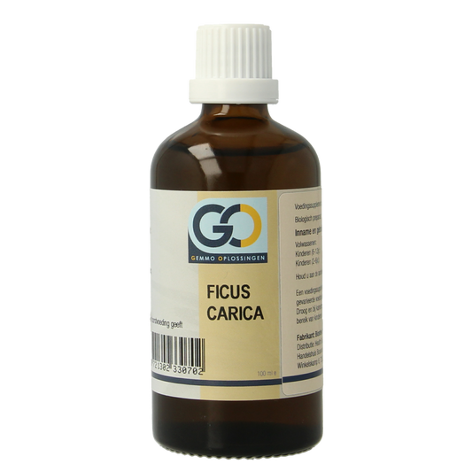 GO Ficus carica bio herbal preparation in a 100ml bottle, featuring fresh fig leaves, from the GO brand.
