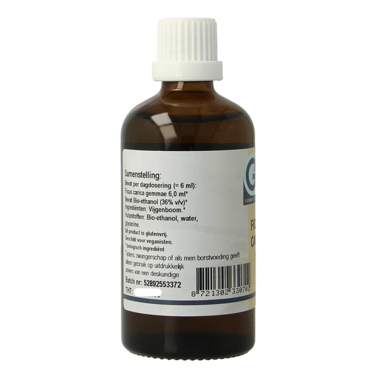 GO Ficus carica bio herbal preparation bottle, 100ml, featuring a green cap and label with natural Ficus carica imagery.