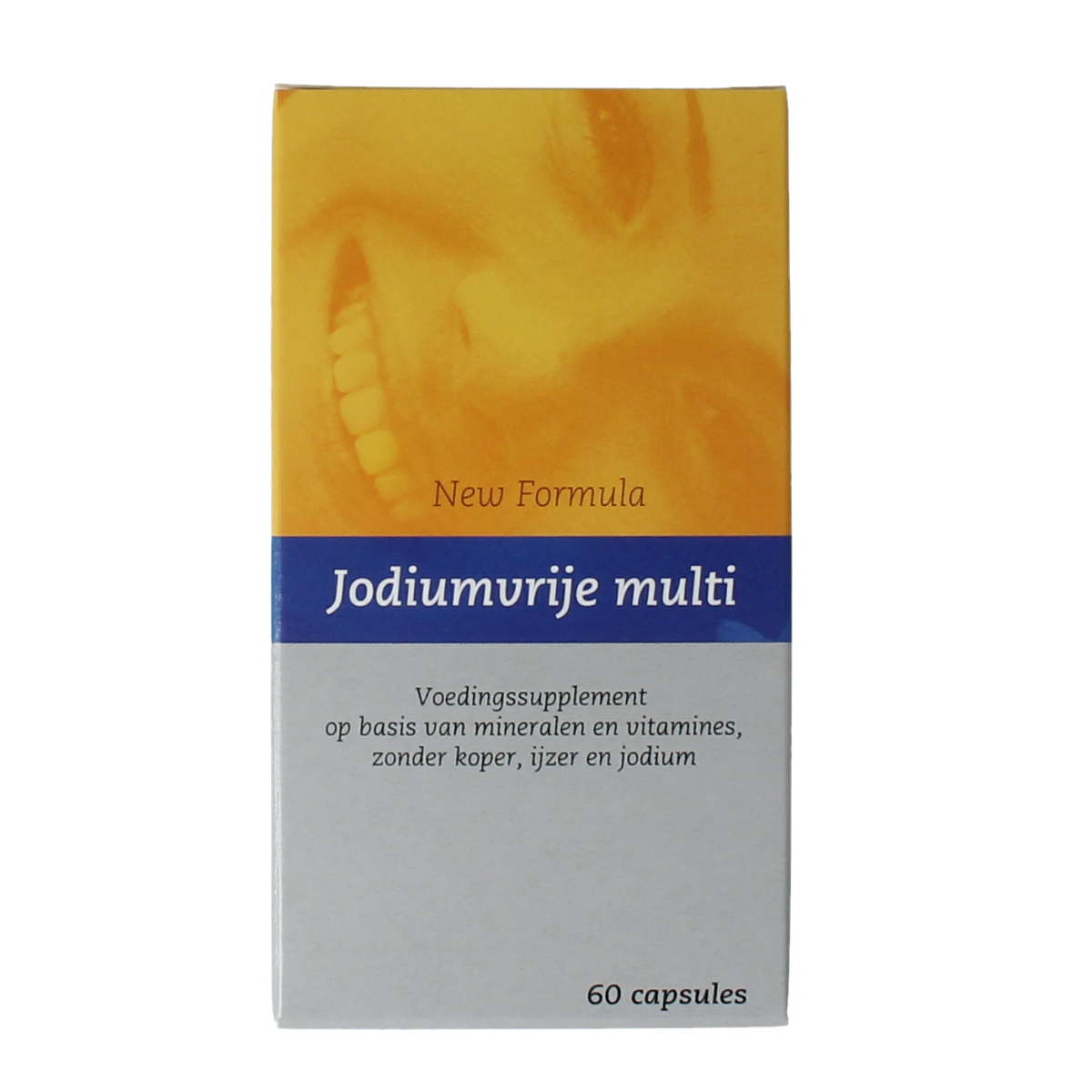 Depyrrol Multi jodiumvrij vitamin multivitamin capsules, 60 count, showing the supplement bottle and capsules inside.