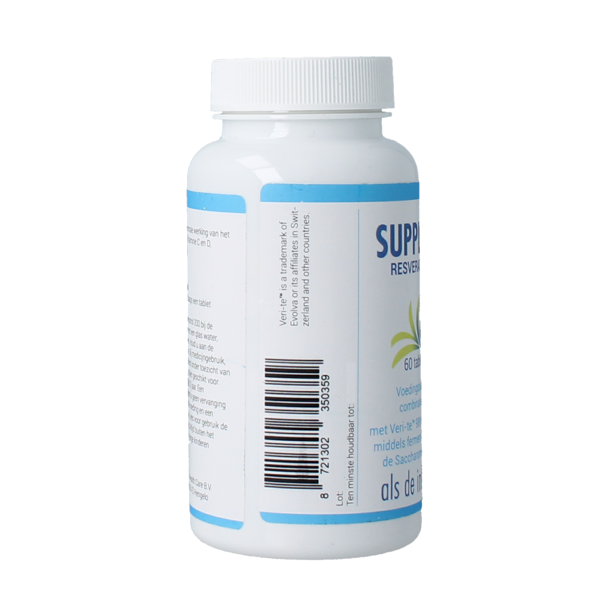 Supplemed Resveratrol 200mg supplement tablets in a bottle, herbal supplement by Supplemed for antioxidant support.