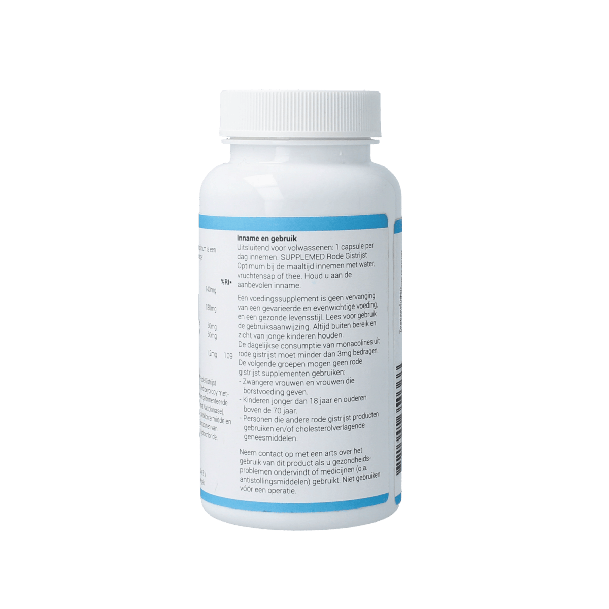 Supplemed Rode Gistrijst Optimum capsules in a container, herbal supplement for health and wellness.