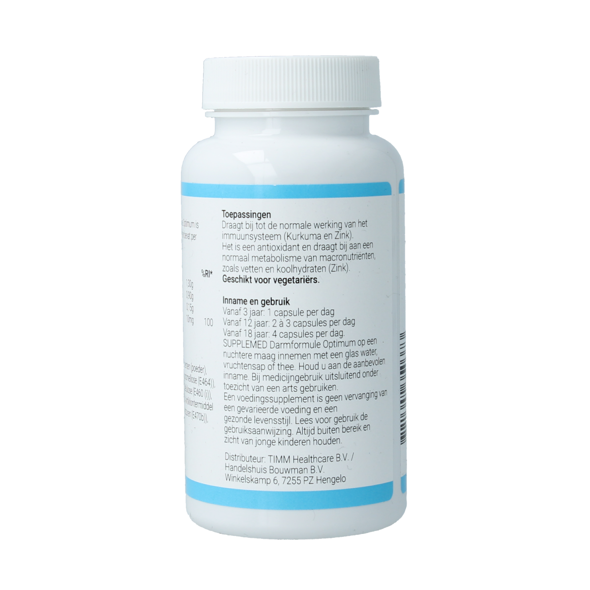 Supplemed Darmformule Optimum capsules, herbal supplement for digestive health, shown in a close-up image.