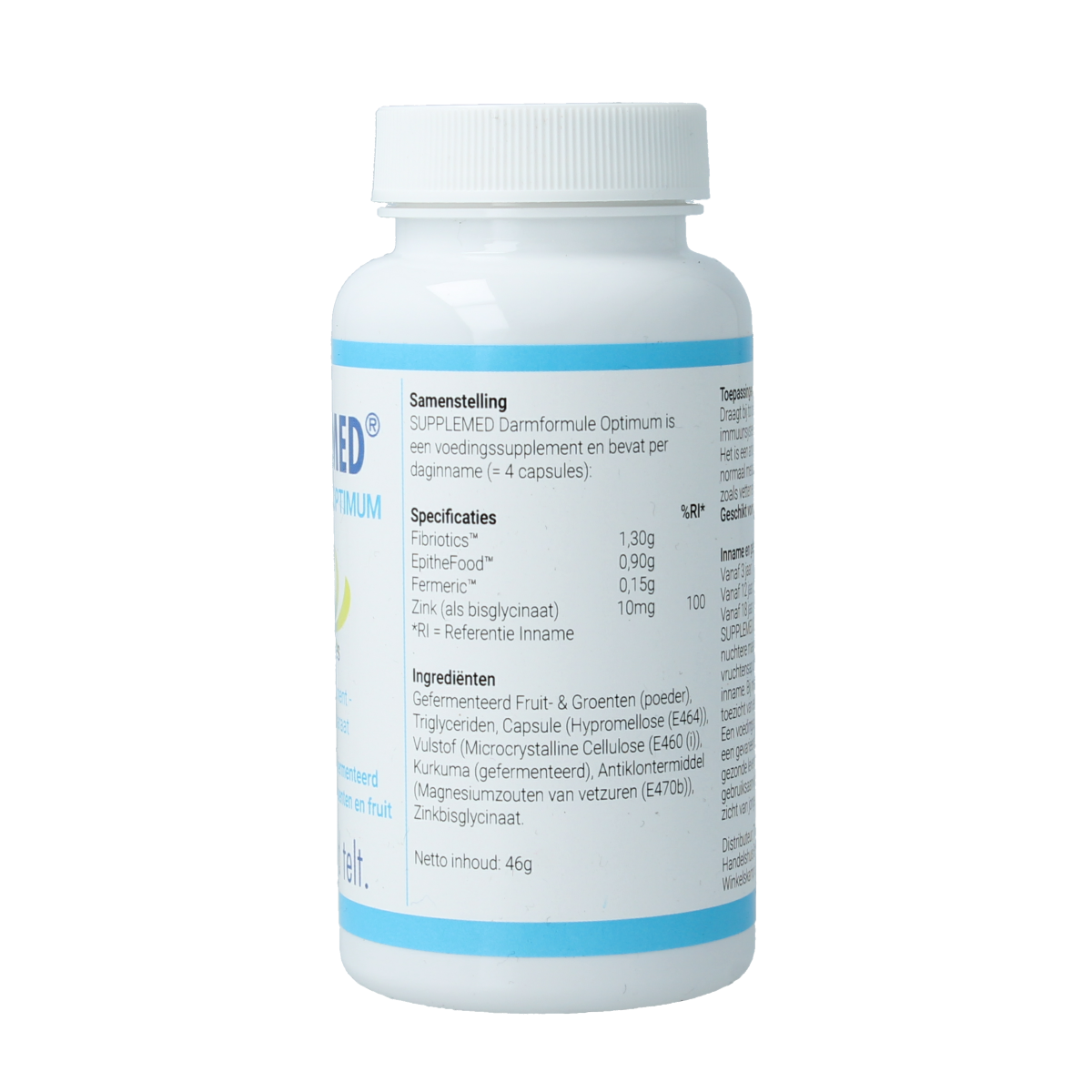 Supplemed Darmformule Optimum herbal supplement capsules in a bottle, natural ingredients for digestive support.