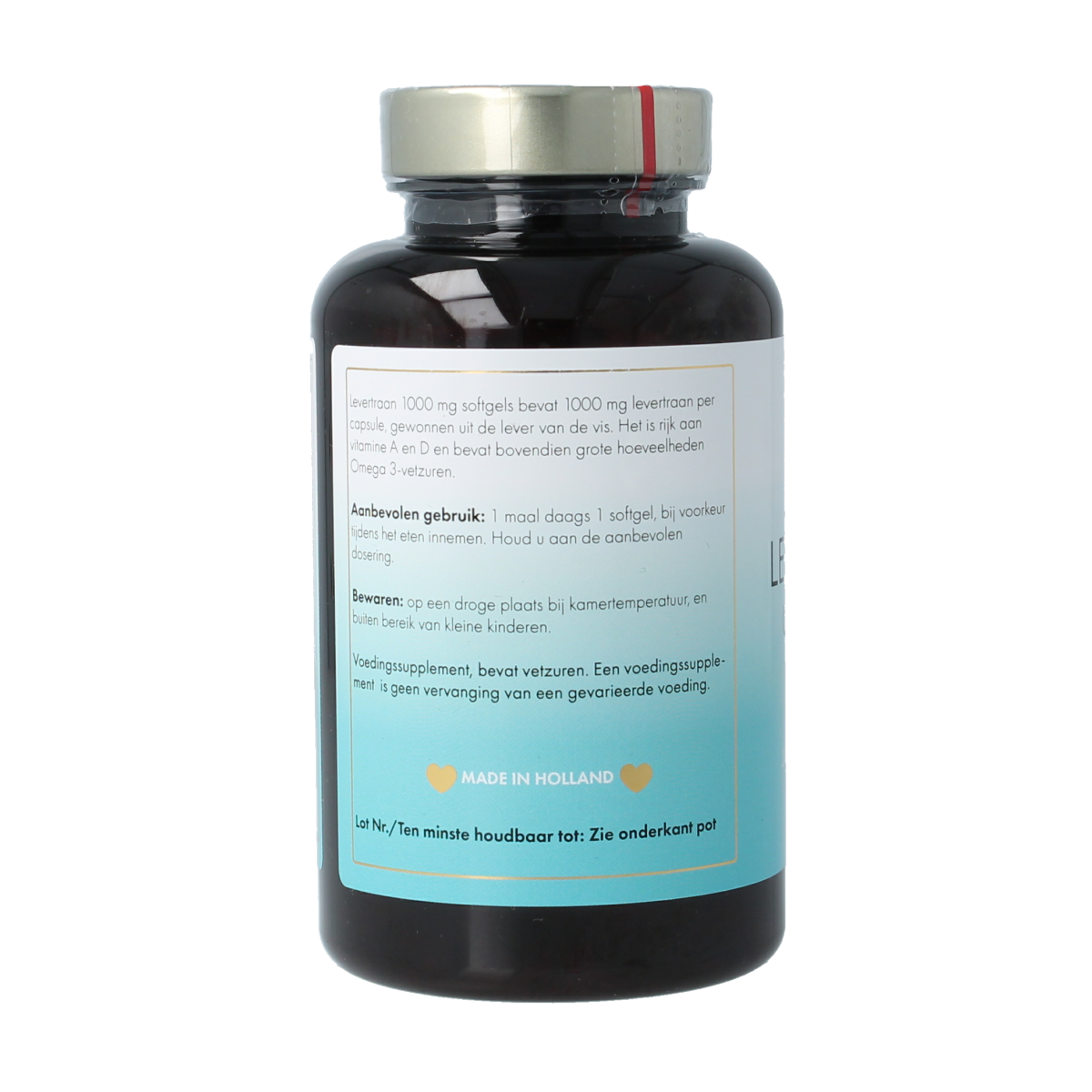 Sea Vitamins Levertraan softgel capsules containing omega fatty acids, shown in a close-up image.