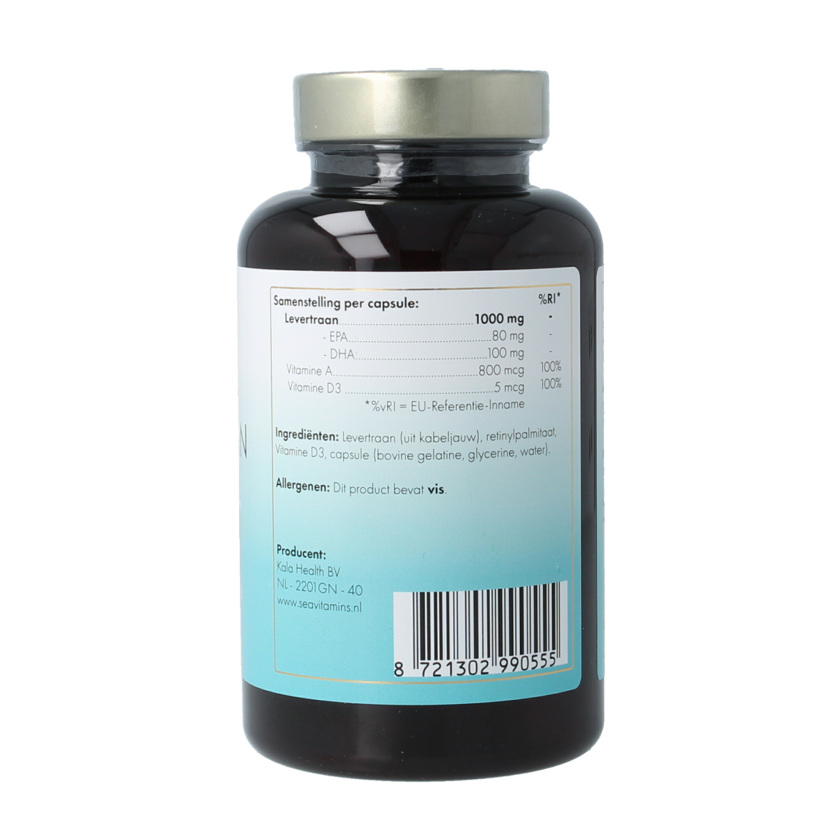Sea Vitamins Levertraan softgels, omega-3 fatty acids supplement in 90 softgel capsules, natural fish oil source.