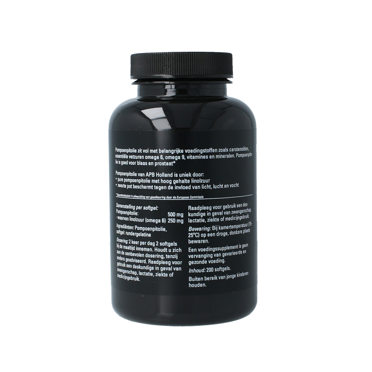 APB Holland Pompoenpitolie softgels, 500mg, natural pumpkin seed oil capsules, dietary supplement for healthy fats.