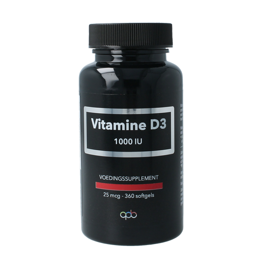 APB Holland Vitamine D3 1000IU softgel bottle, dietary supplement with 360 softgels for immune support and bone health