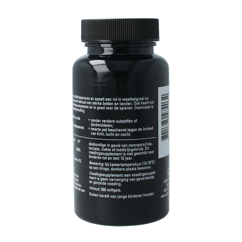 APB Holland Vitamine D3 1000IU softgels bottle with label, dietary supplement for bone health and immune support.