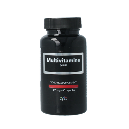 APB Holland Multi vitamine puur 489mg capsules, close-up of 60 capsules in a blister pack, showcasing the supplement form.