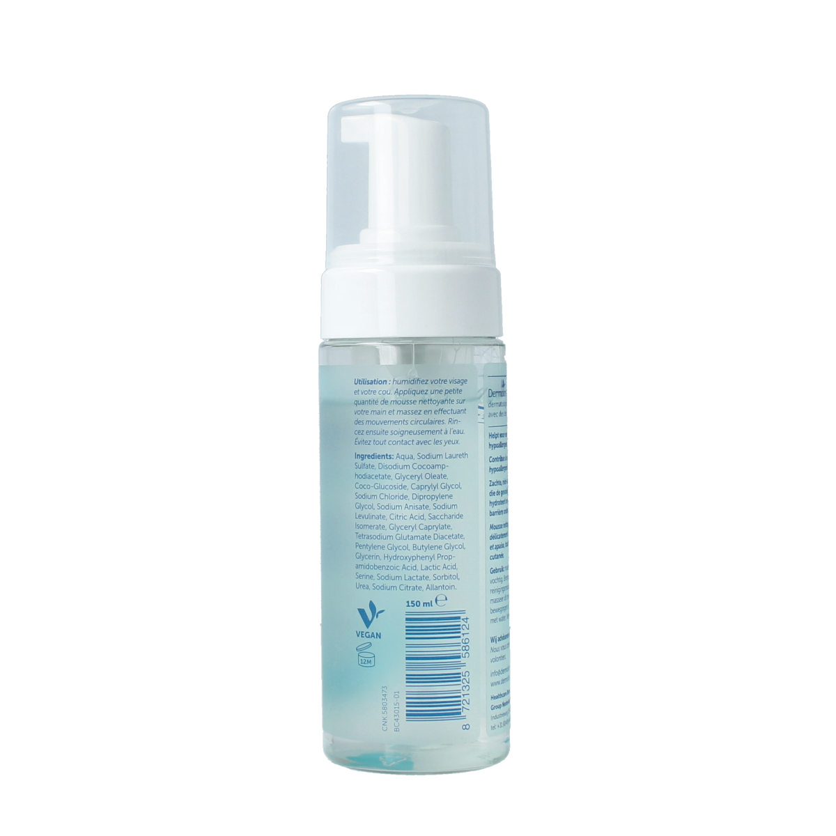Dermolin Foamwash hydrating facial cleanser in 150ml bottle, gentle foaming skincare product for clean, moisturized skin.