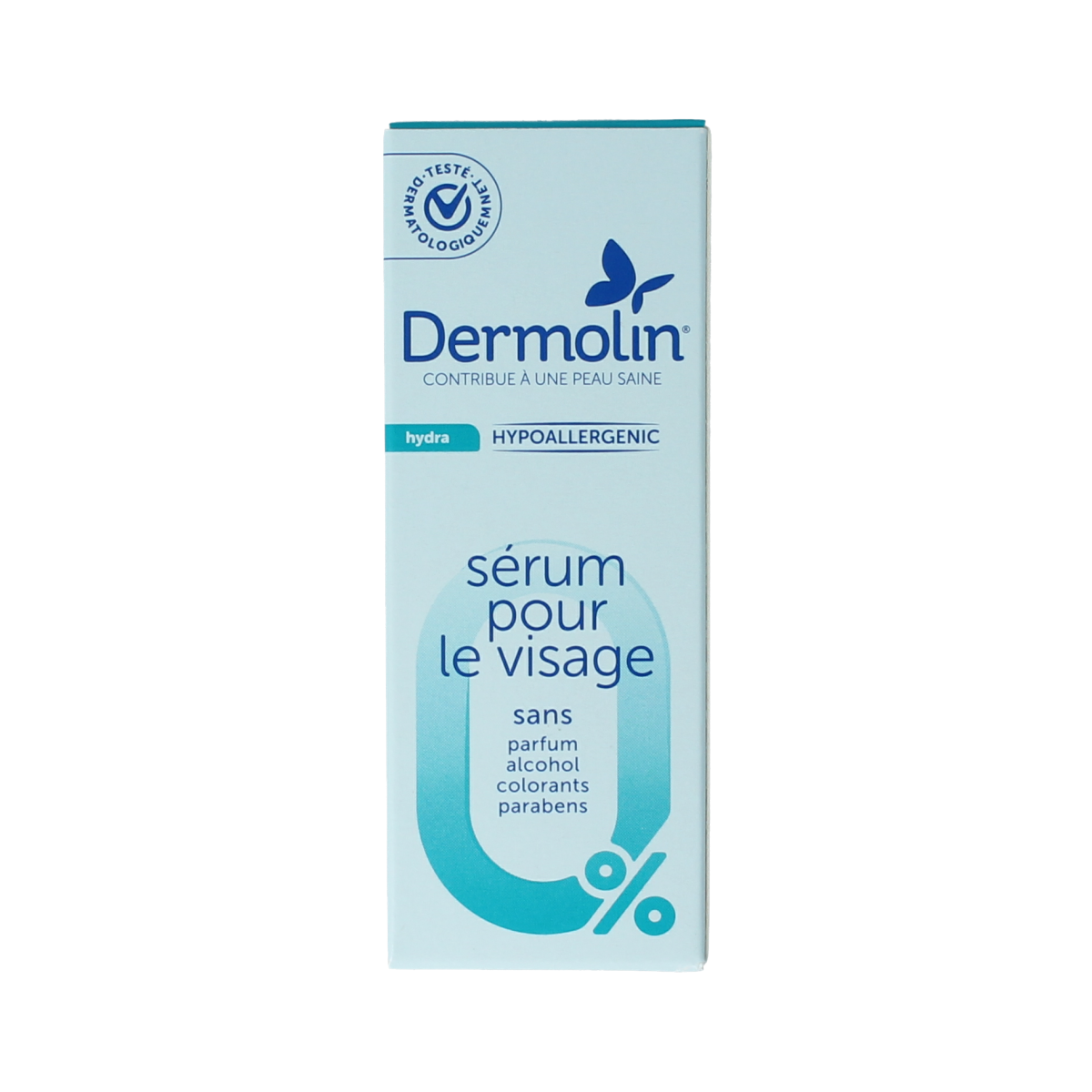 Dermolin Hydra Met Serum with pipette in 30ml bottle, facial skincare product with clear liquid and white label