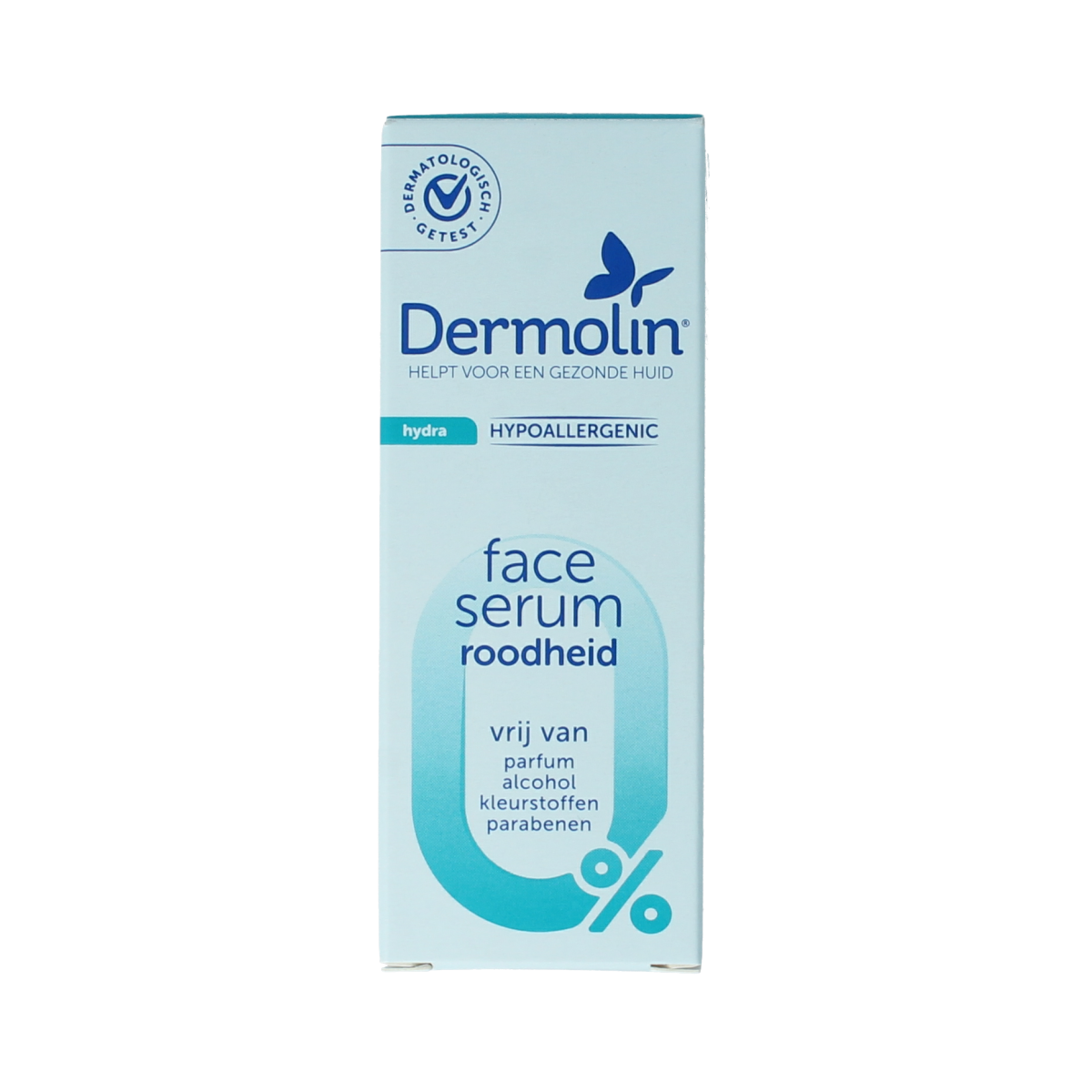 Dermolin Serum roodheid with pipette applicator, 30ml, facial skincare product for reducing redness and soothing skin.