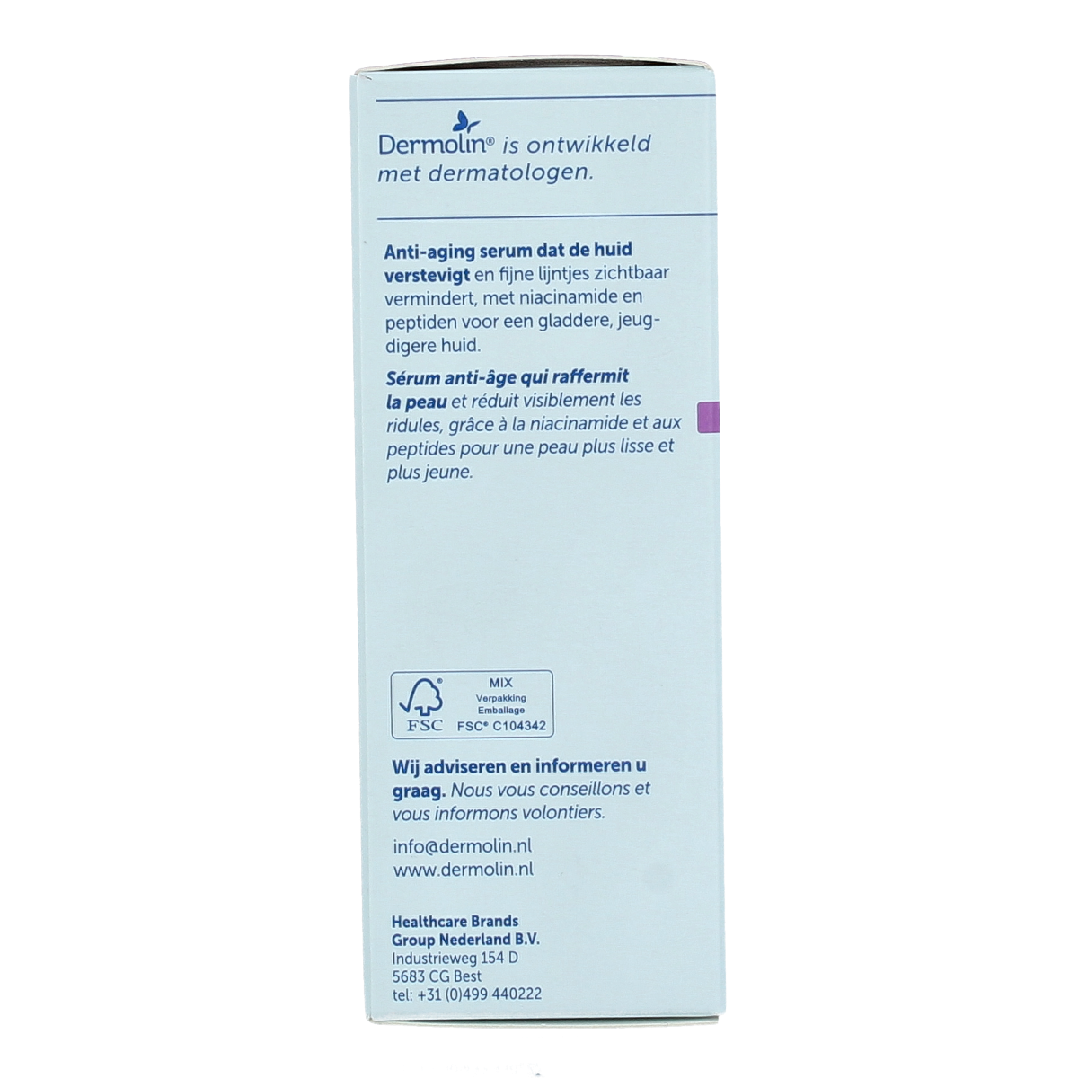 Dermolin anti-aging serum with dropper for facial skincare, 30ml, moisturizing and revitalizing for mature skin.