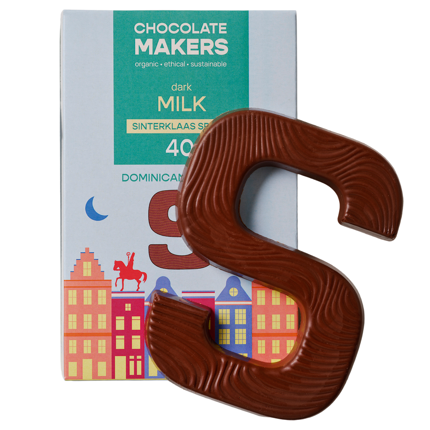 Chocolatemakers Sintletter 40% melk met sinterklaaskruiden bio 100.00 Gram