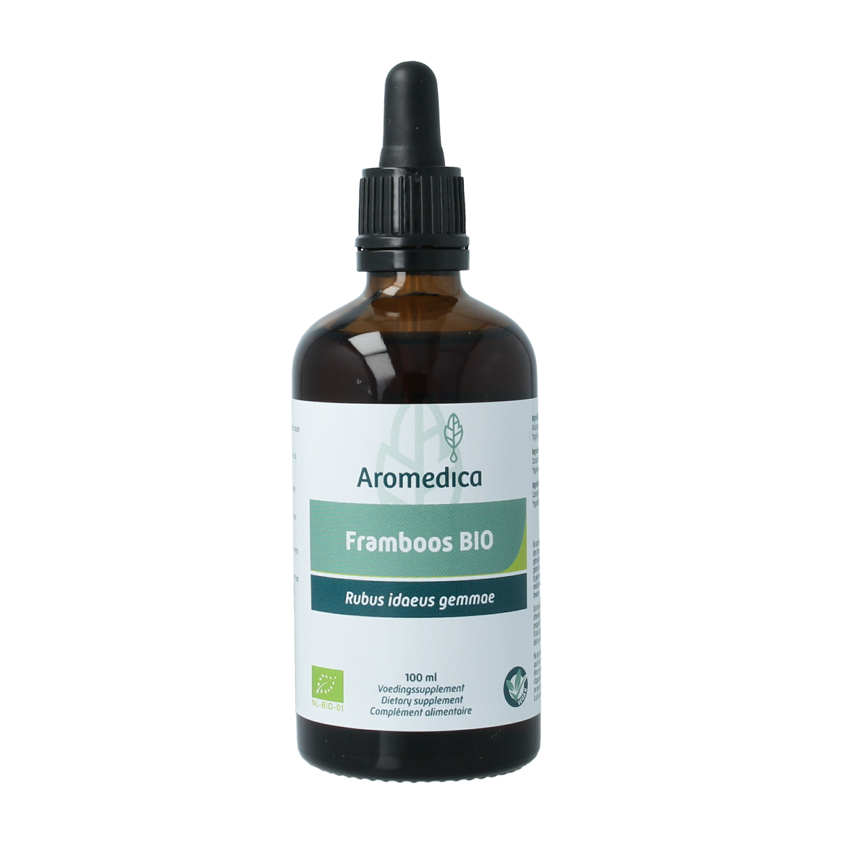 Aromedica Framboos gemmo tinctuur with Rubus idaeus in 100ml bottle, herbal preparation from organic raspberry gemmo extract