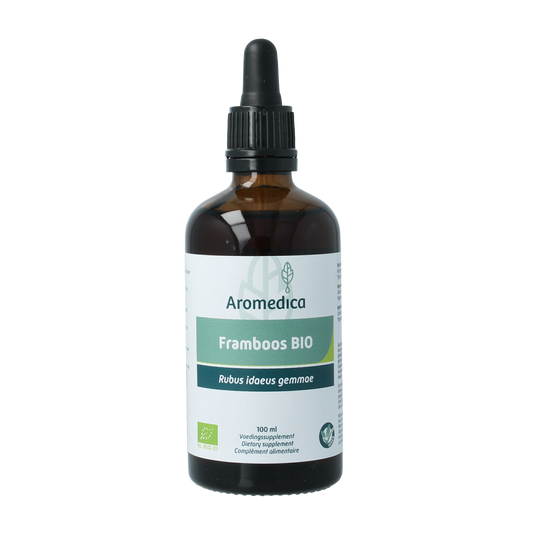 Aromedica Framboos gemmo tinctuur with Rubus idaeus in 100ml bottle, herbal preparation from organic raspberry gemmo extract