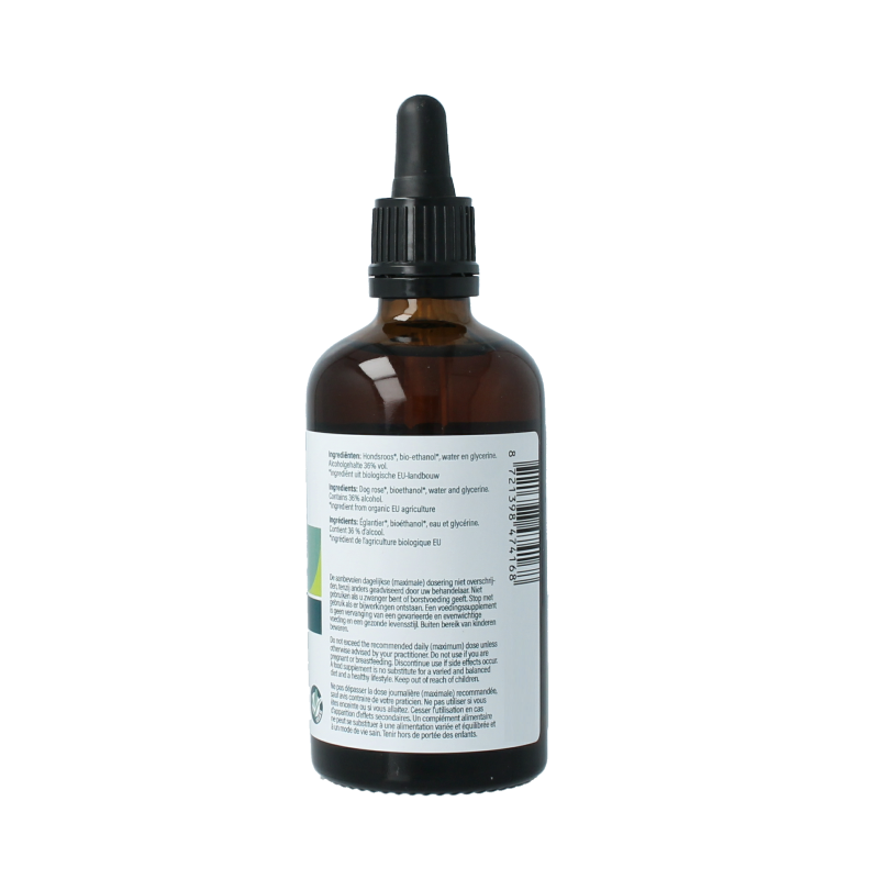 Aromedica Hondsroos gemmo tinctuur in 100ml bottle, herbal remedy made from Rosa canina bio, part of kruidenpreparaten collection.