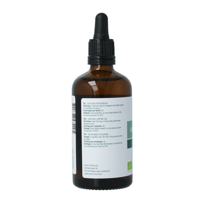 Aromedica Libanon cedar gemmo tinctuur in a 100ml bottle, herbal preparation featuring Cedrus libani bio in a clear glass container.