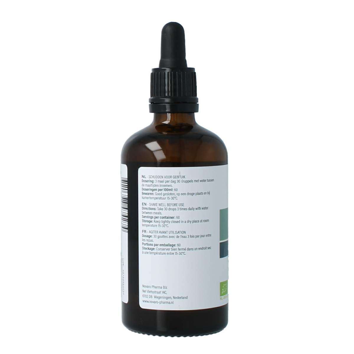 Aromedica Olijfboom gemmo tinctuur in a glass bottle, herbal remedy with Olea europea bio label, 100ml.