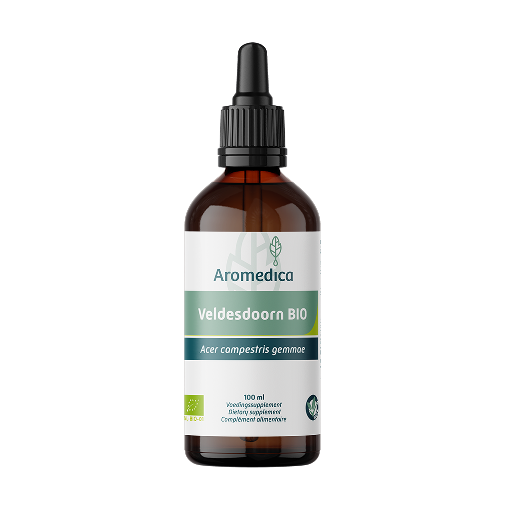 Aromedica Veldesdoorn gemmo tinctuur in 100ml bottle, herbal preparation featuring Acer campestris for natural wellness.