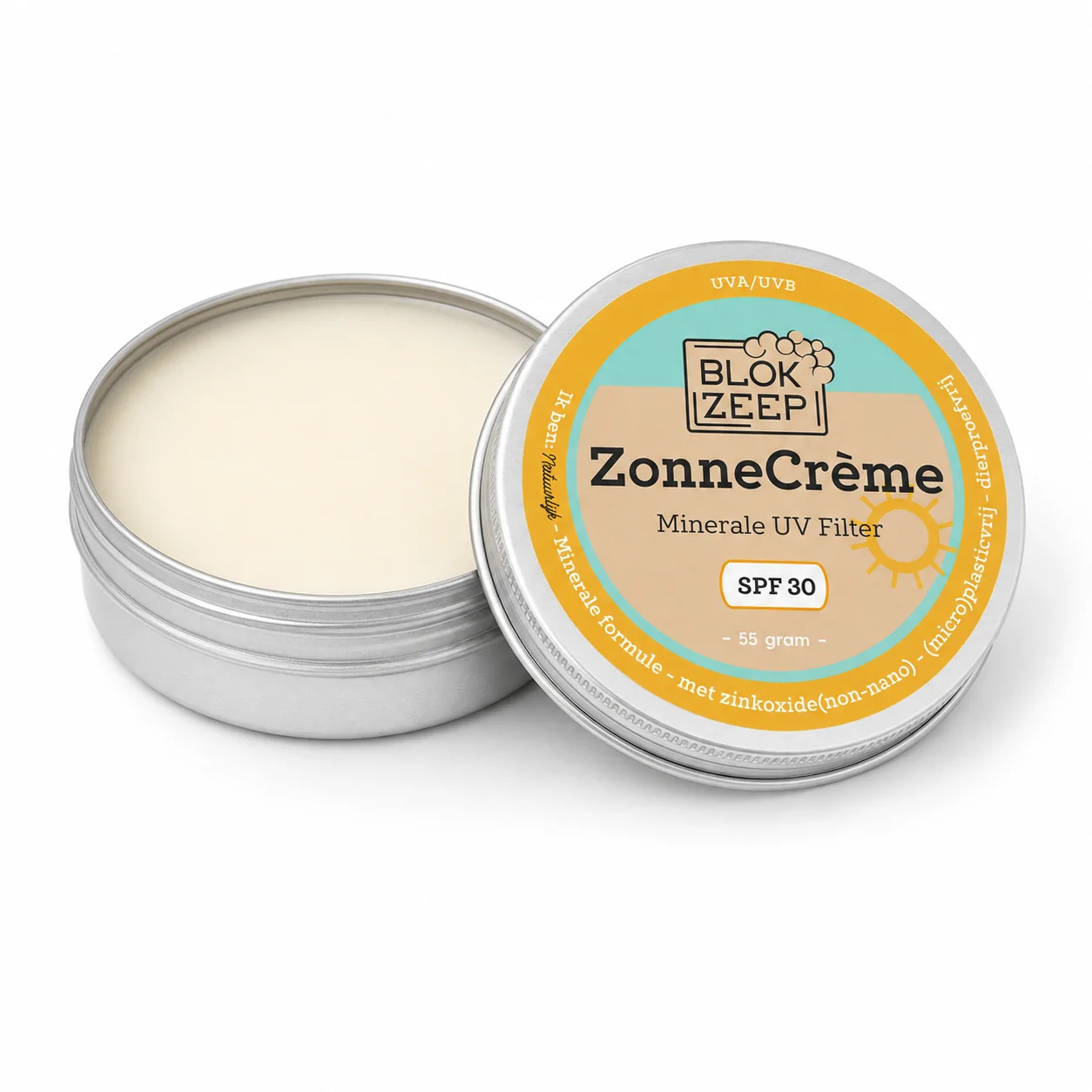 Blokzeep ZonneCrème SPF30 sun protection cream in 55g tube with SPF label and branding on the packaging.