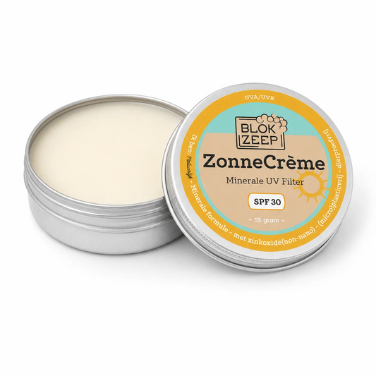 Blokzeep ZonneCrème SPF30 sun protection cream in 55g tube with SPF label and branding on the packaging.