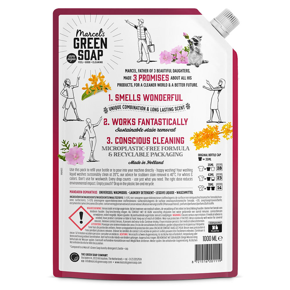 Marcel's Green Soap Mandarin & Osmanthus laundry refill bottle, 1000ml, eco-friendly liquid detergent for Wasmiddelen.