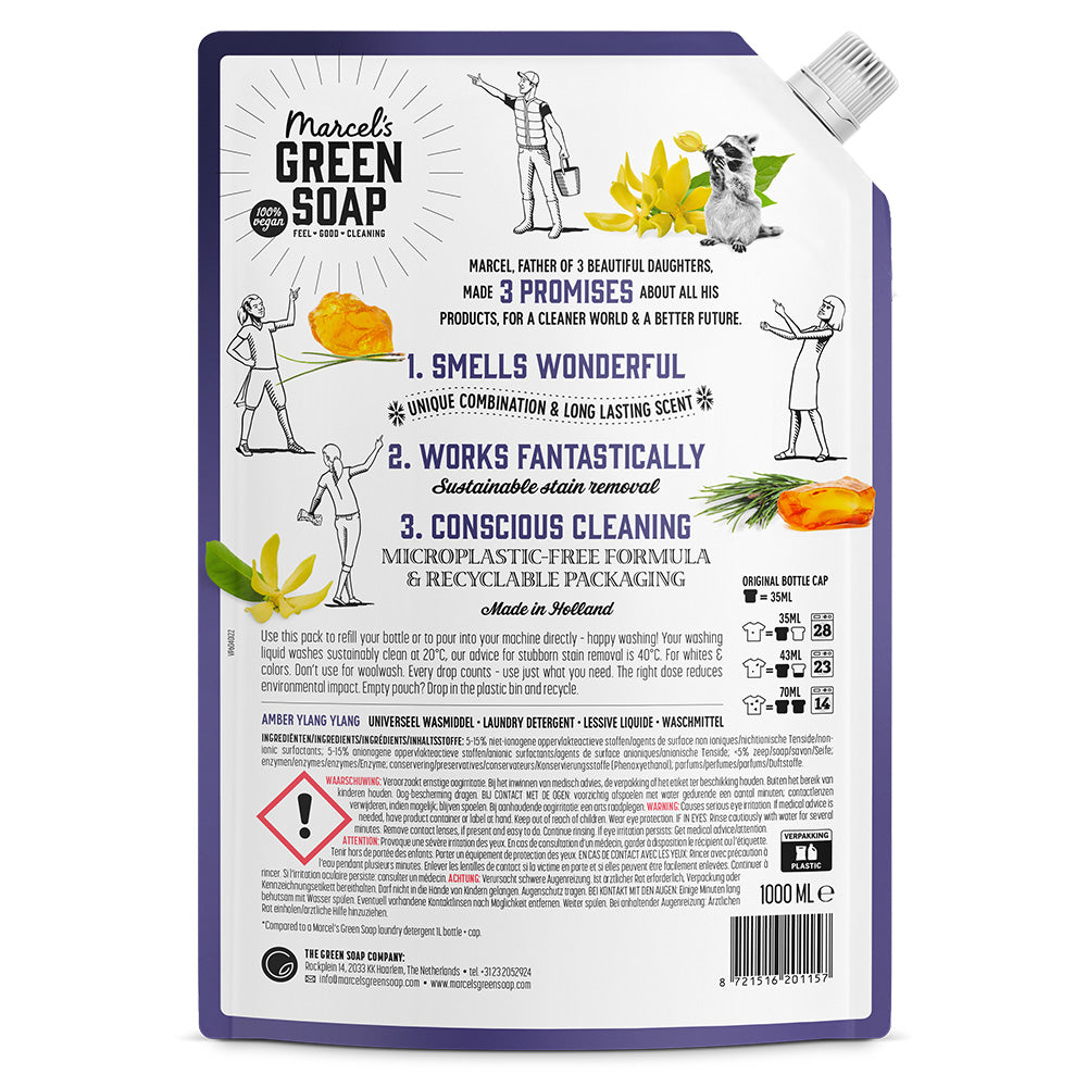 Marcel's Green Soap Wasmiddel Amber & Ylang Ylang Navulling 1000.00 Milliliter