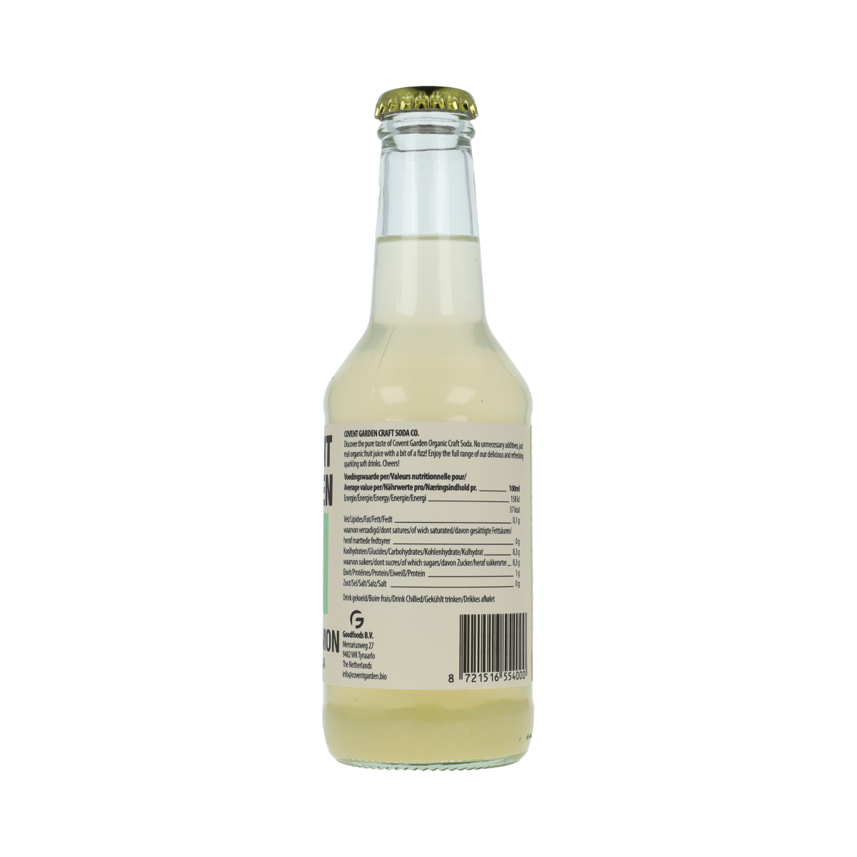 Bottle of Covent Garden Bitter Lemon bio drink, 250ml, featuring a clear label and citrus imagery on the packaging.