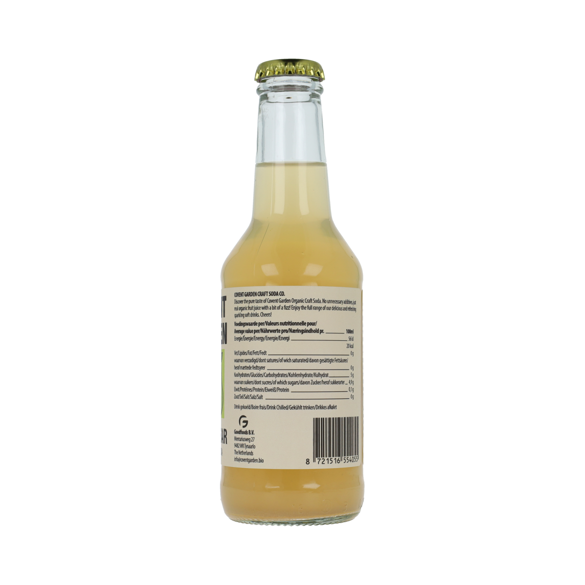 Covent Garden organic apple pear juice in a 250ml bottle, featuring a clear label and fresh fruit illustration.