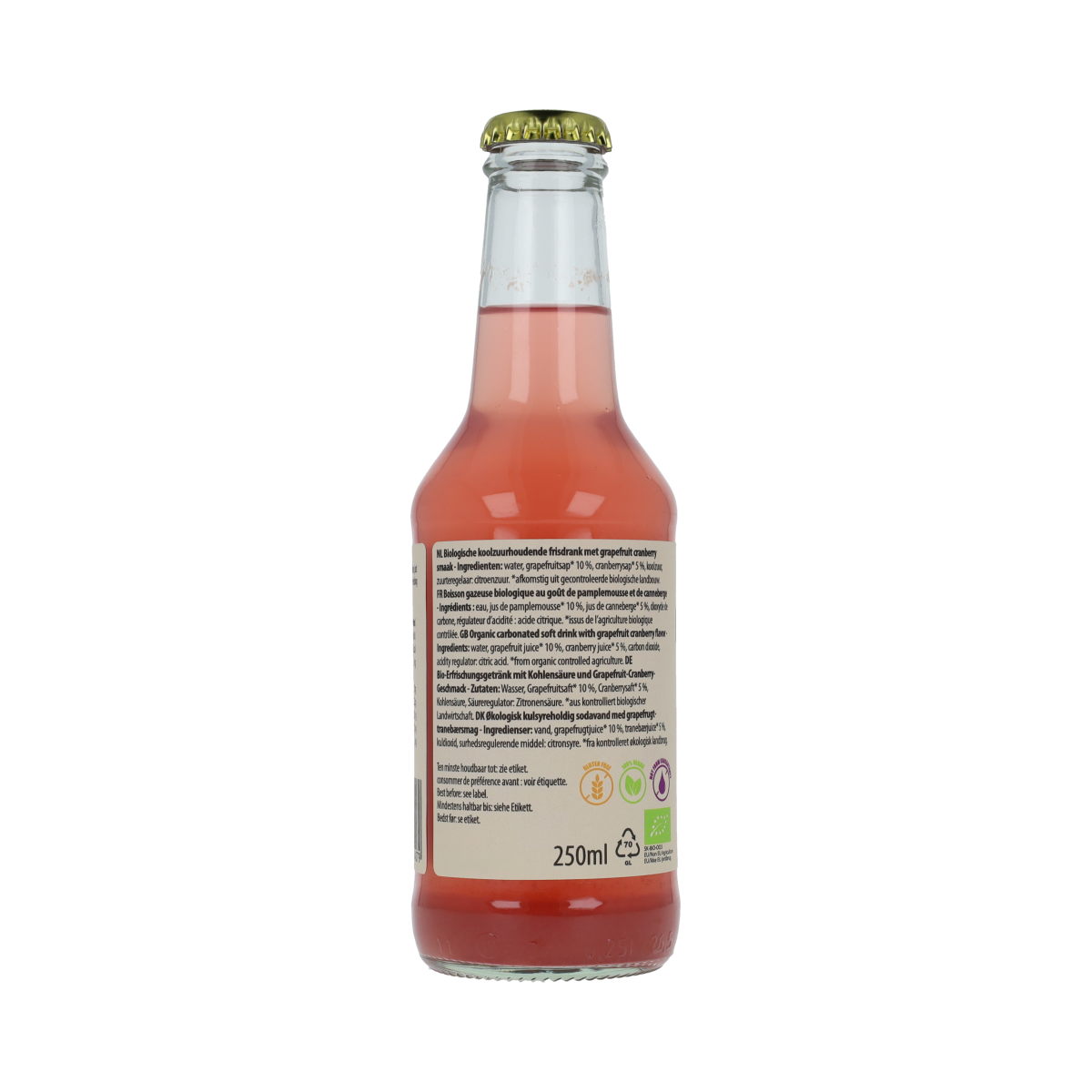 Covent Garden grapefruit cranberry organic drink in a 250ml bottle, featuring fresh grapefruit and cranberry flavors.