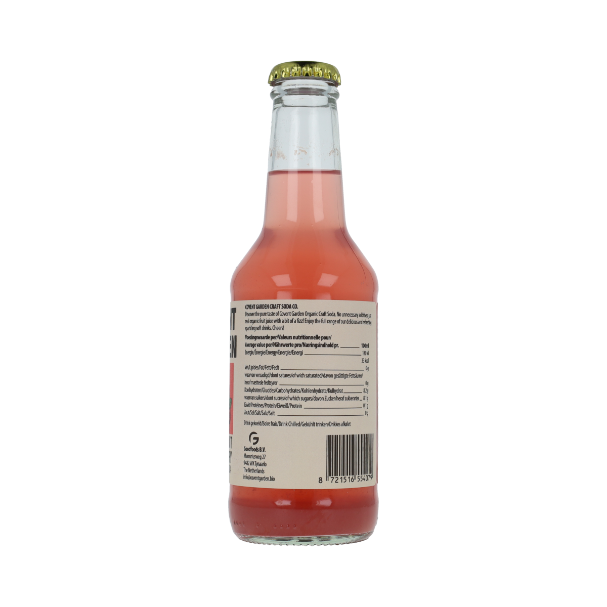Bottle of Covent Garden Grapefruit Cranberry organic juice, 250ml, with fresh fruit visible in the transparent container.