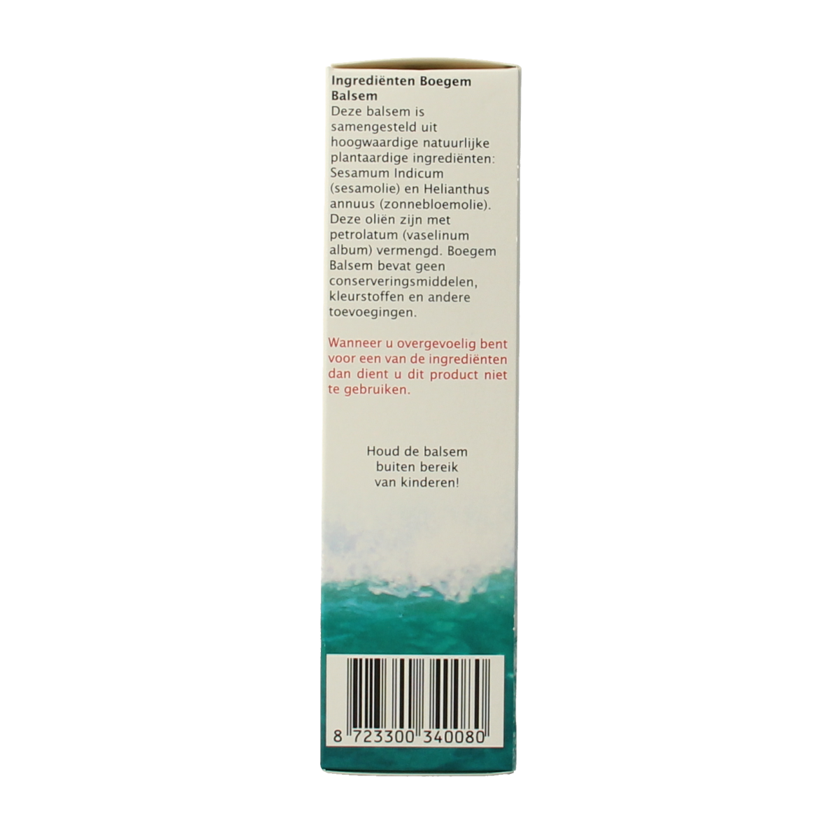 Boegem Balsem 80ml body care product in a white and blue container, used for skin nourishment and relaxation.