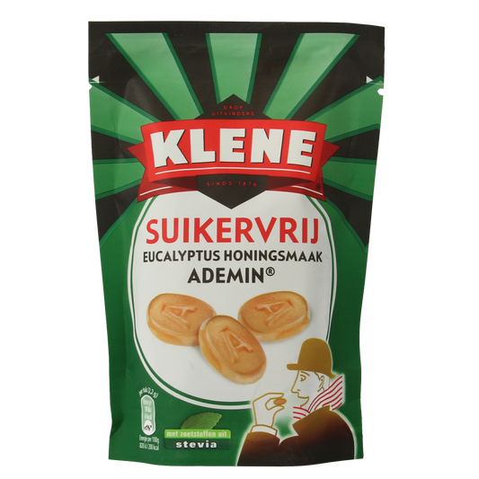 Klene Ademin sugar-free candy in 110g package, colorful soft sweets with fruit flavors, shown in an open bag.