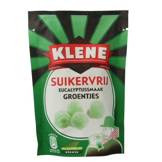 Klene Groentjes suikervrij snoepgoed in 90g package, colorful gummy candies shaped like vegetables with vibrant appearance.