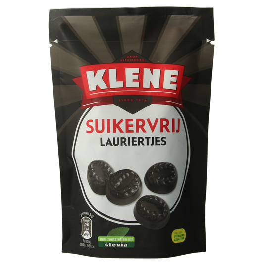 Klene Lauriertjes suikervrij candy in 110g package, colorful sugar-free chewy sweets for snacking.