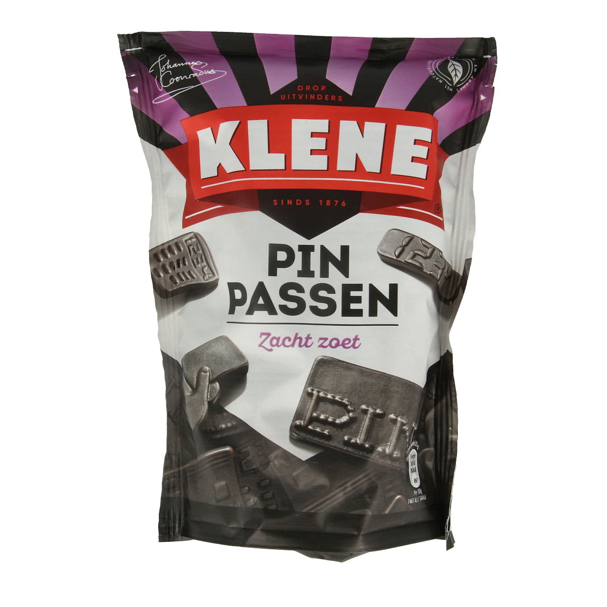 Klene Pinpassen snoepgoed in 210g package, colorful assorted candies with bright wrappers and sweet appearance.